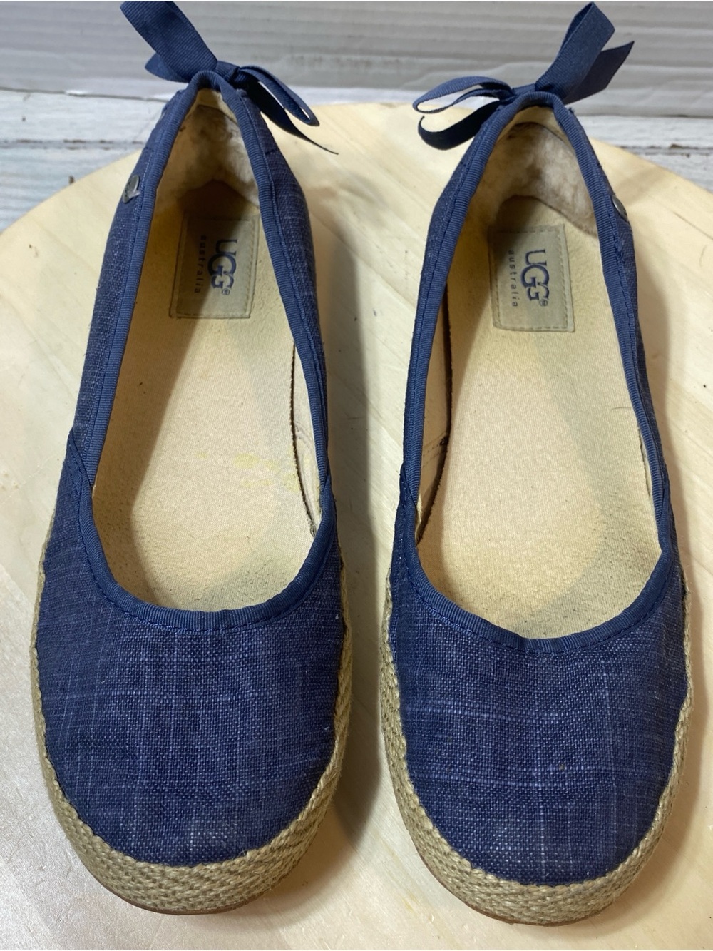 UGG Australia Womens Chivon Blue Canvas Jute Espadrille Ballet Flats Size 7.5